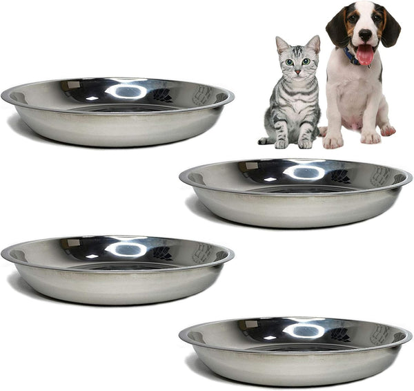 kathson Stainless Steel Cat Bowl, 4 pcs Shallow & Wide Dishes for Cats & Dogs, Fits Elevated Stands (10.22 Inch Dia.)