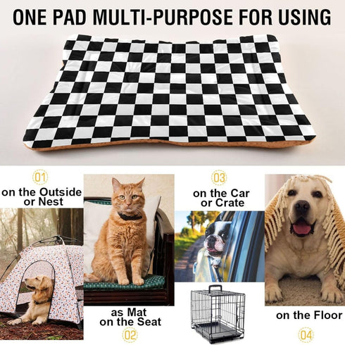 Checkerboard Pet Bed Pad, Soft Dog Bed Mat with Anti-Slip Bottom, Machine Washable Crate Pad for Sleeping