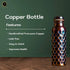 Pure Copper Water Bottle, 32oz Antique Black Diamond Ayurvedic Water Bottle with Lid for Hiking, Camping, Home, Office