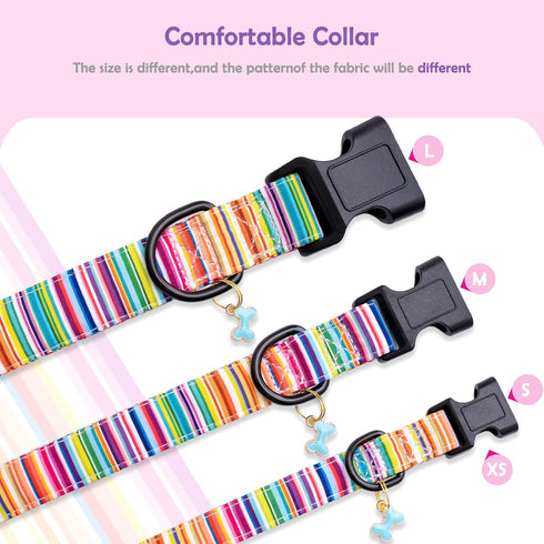 Faygarsle Dog Collar for Small Medium Large Dogs, Colorful Pinstripe Patterned Collars for Summer Spring Wedding, L