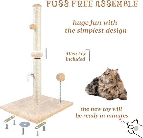 ANWA 32" Tall Cat Scratching Post, 3-in-1 with Plush Toys, Premium Sisal for Cats of All Ages, Stable Base