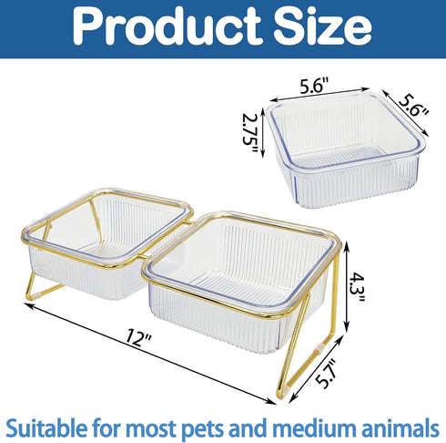 Elevated Double Cat Bowls, 5.7" Pets Water and Food Bowl, 15° Tilted Transparent Raised Dishes with Iron Stand, Rose