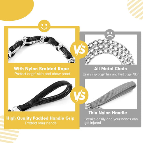 Chew Proof Chain Dog Leash, Heavy Duty Metal Chain & Nylon Rope with Padded Handle for Medium Large Dogs Training