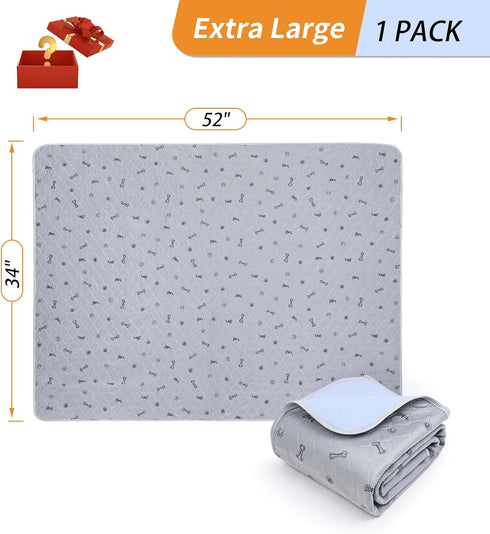 Washable,34x52 Pee Pads for Dogs Reusable Puppy Pads, Absorbent Whelping Pads with Bone Print, Non-Slip Waterproof Pet