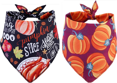 BoomBone 2 Pack Thanksgiving Dog Bandana, Triangle Bibs Pet Fall Scarf for Medium to Large Dogs