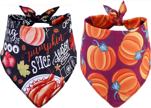 BoomBone 2 Pack Thanksgiving Dog Bandana, Triangle Bibs Pet Fall Scarf for Medium to Large Dogs