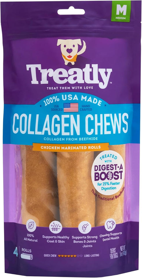 USA Collagen Rolls 6-7" Dog Chew Treats - 4 Count/1 Pack, Chicken Marinade Flavor