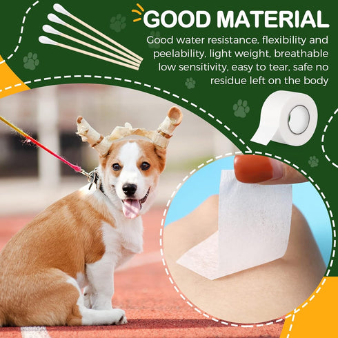 1 Inch x 30 Feet Ear Tape for Dogs - Dog Ear Care Kit with Bamboo Buds and Cotton Swabs