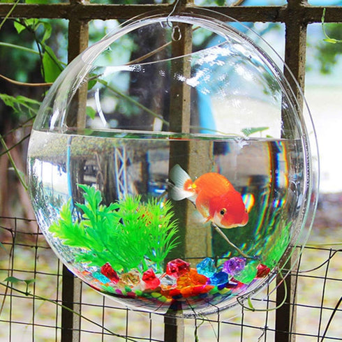 Wall Mounted Acrylic Fish Bowl, 7 Inch Clear Hanging Flower Pot Vase Decoration for Aquarium Plant Wall Decor