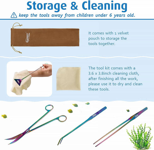 hygger 6-in-1 Long Aquarium Aquascaping Tools Kit, Premium Stainless Steel Tweezers, Scissors, Spatula, Tool Holder