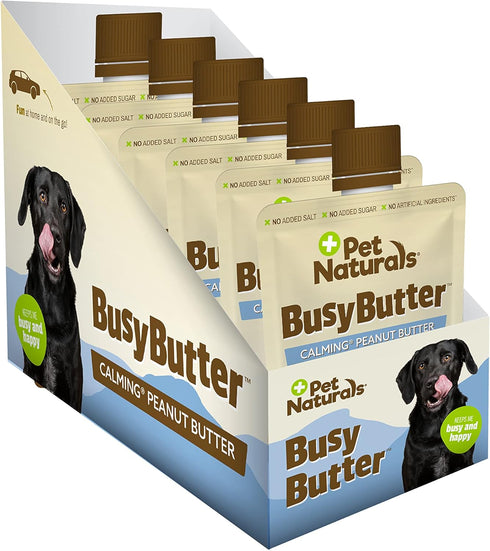 6 Pet Naturals BusyButter Easy Squeeze Calming Peanut Butter for Dogs, Pouches - Great for Treats, Lick Mats, Training