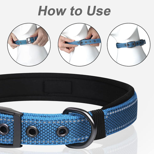 PetiFine Neoprene Padded Dog Collar, Heavy Duty with Durable Metal Buckle, Reflective Adjustable for Small Medium Large