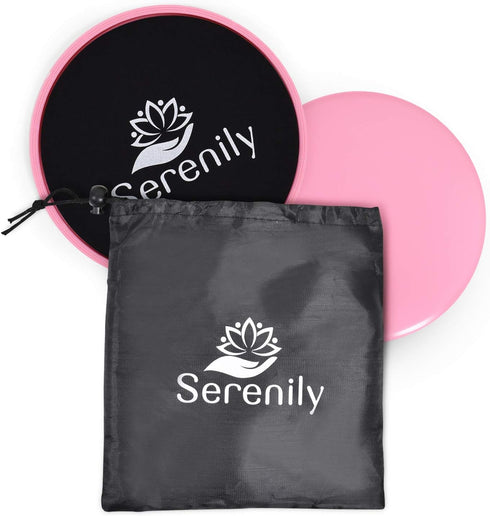 Serenily Sliders for Working Out | Core Exercise Sliders | 2 Dual Sided Gliding Discs for All Floors with Carry Bag &
