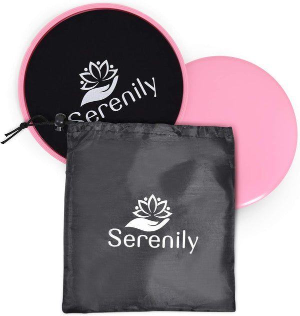 Serenily Sliders for Working Out | Core Exercise Sliders | 2 Dual Sided Gliding Discs for All Floors with Carry Bag &