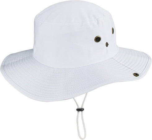 Womens Sun Hat Wide Brim Bucket Hats Hiking Fishing UV Protection Safari Boonie Hat for Men Women(L 24" /61cm,M 22.83"/58cm) White