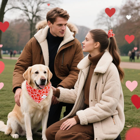 Set E-Clover Mother's Day Heart Dog Bandanas & Matching Scrunchie Cute Girl Dog Scarf Bibs Pet Bandana with Bow Tie