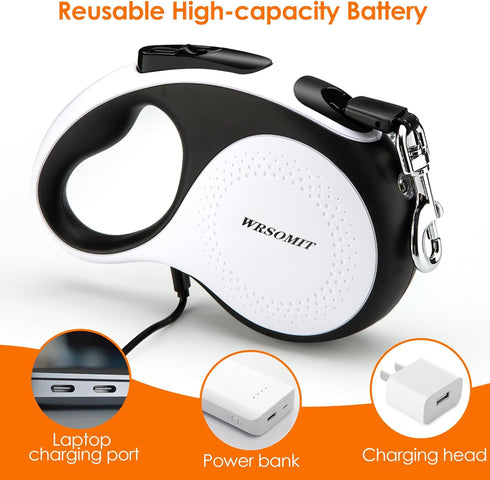 Retractable Dog Leash with Chew Proof Cable and LED Flashlight, 16Ft Heavy Duty Leash for Small Medium Large Dogs