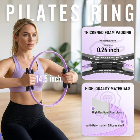 14.5" Set Pilates Ring Kit for Women, Pilates Equipment Home Magic Circle Workout with Pilates Ball, Resistance Bands