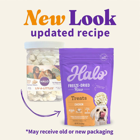100% 3.7 Oz Halo Freeze Dried Raw Dog Treats, Chicken Breast Recipe, Dog Treats Pouch, All-Natural High Protien Treat