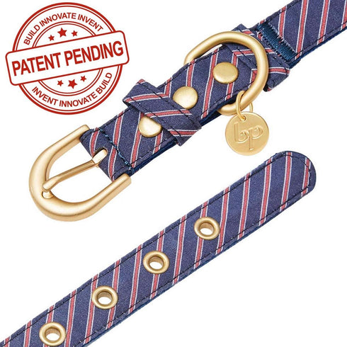 Blueberry Pet Adjustable Dog Collar with Metal Buckle and 2 Detachable Bowtie, Blue Asymmetric Stripe