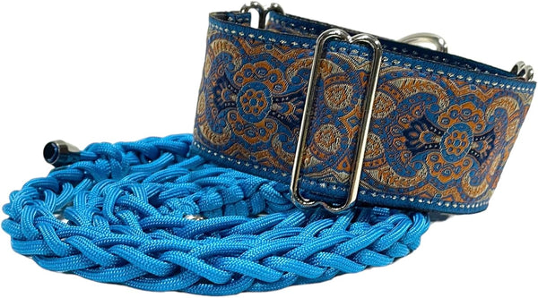 Martingale Dog Collar and Leash Set for Greyhound Saluki Whippet (L 14inch-18inch), Blue
