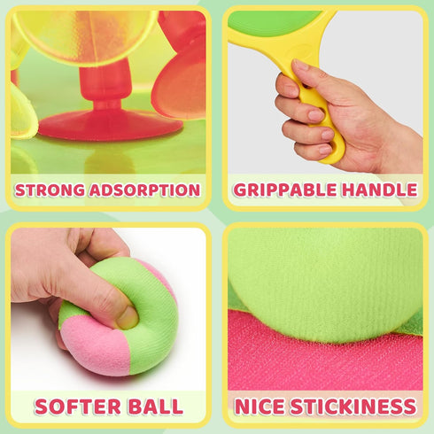 Toss and Catch Game Ball Set - 2024 Upgrade Handheld Sticky & Suction Rackets with 2 Balls, Summer Yard Beach Toys for