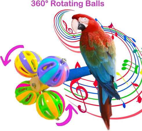 Large Bird Perch Toy with Rotating Balls Natural Parrot Large Bird Stand Perches Toy Wood Rotate Spinning Balls
