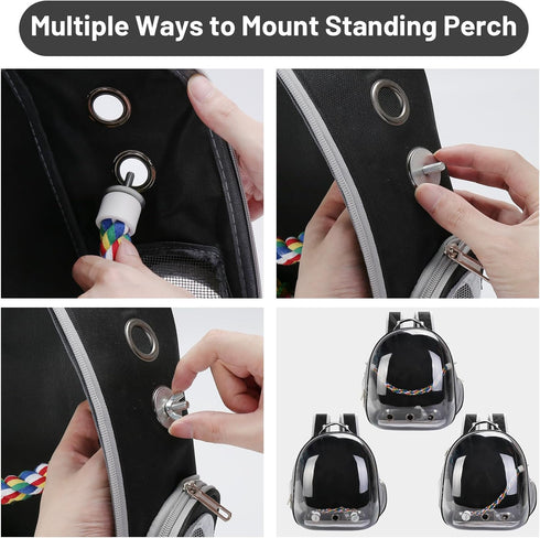 Bird Travel Backpack Carrier for Small Medium Birds, Space Capsule Clear Bubble Window with Stainless Steel Tray and