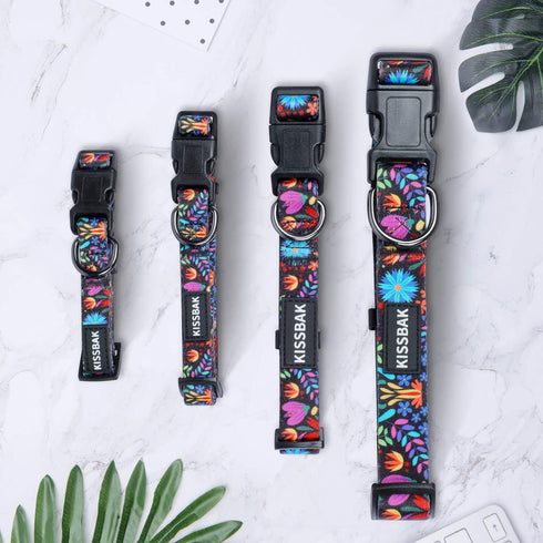 KISSBAK Dog Collar for Small Dogs, Soft Adjustable Floral Design for Cute Girl Puppy Collars (S, Floral Purple)