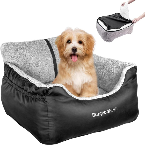 BurgeonNest Dog Car Seat for Small Dogs, Fully Detachable, Washable, Soft Booster Seats with Storage Pockets