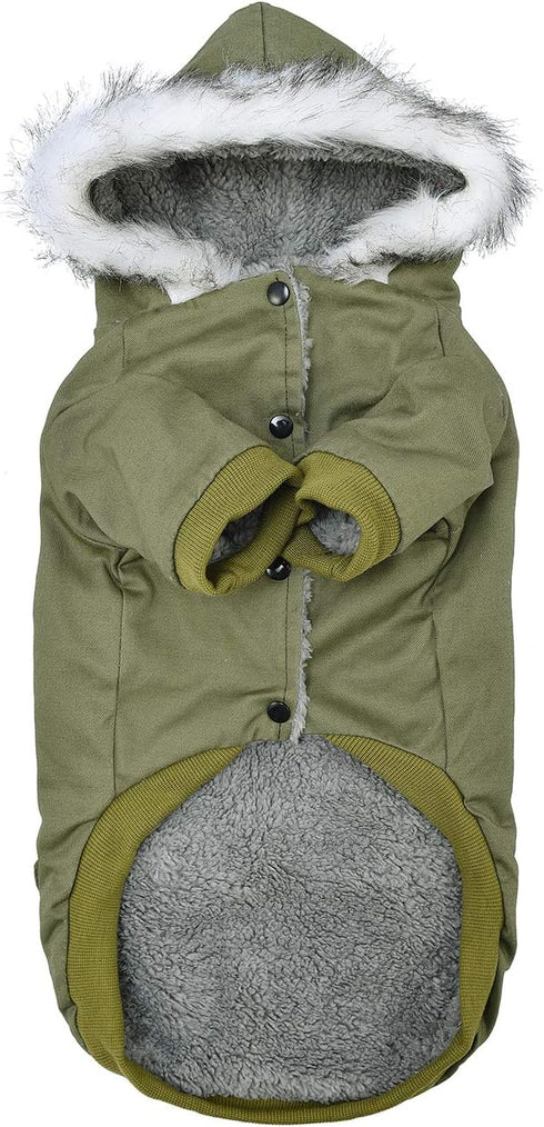 Warm Dog Hooded Trench Coat, Windproof Parka Jacket for Cold Weather (XL, Green)