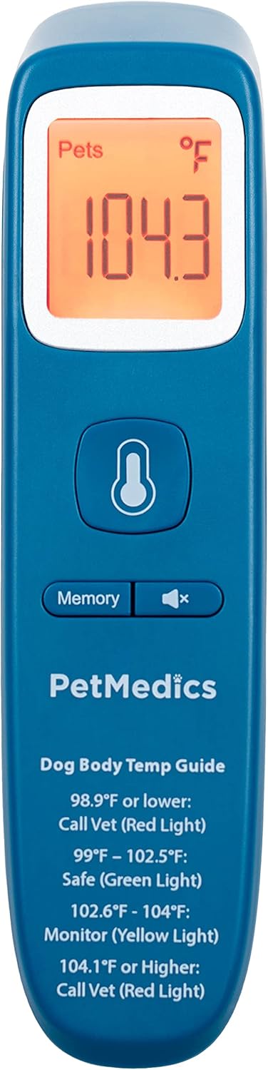 PetMedics by iHome Cat & Dog Thermometer for Pets Ear or Belly No Contact Scan - Large Number Digital Lit Display