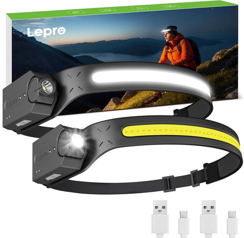 Lepro LED Headlamp Rechargeable - Super Bright Head Lamp with Motion Sensor, 230° Wide Beam & Adjustable Spotlight