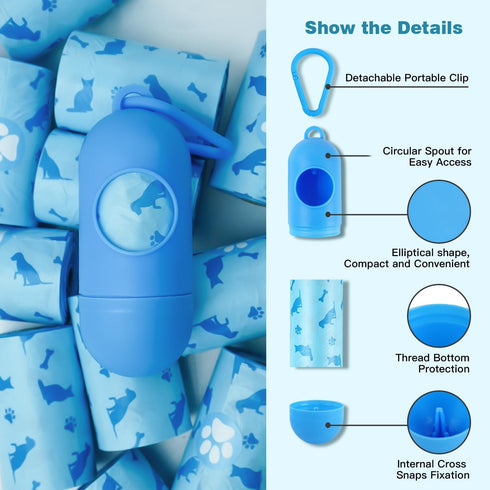 240 Count Joyeux Ocean Scent Dog Poop Bags Rolls,with Dispenser,Leak-Proof Large Doggie,Extra Thick Poop Bag
