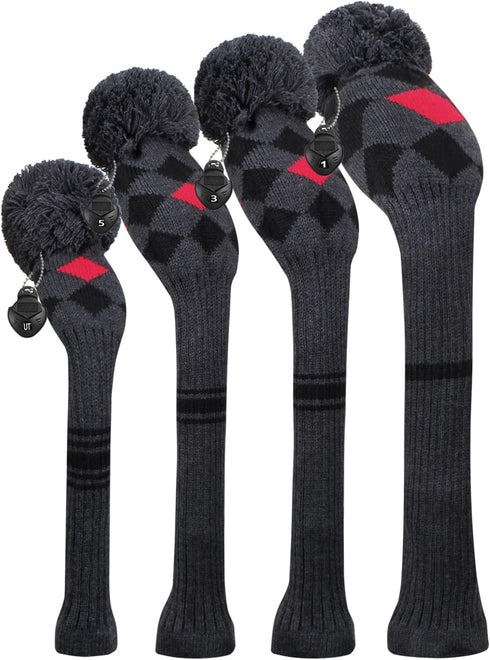 Scott Edward 4 Pieces Knit Wood Golf Club Head Covers, Fit Over Driver Wood and Fairway Wood