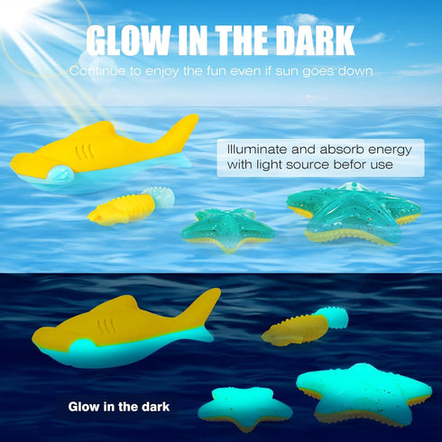 Floating Luminous Dog Toy, Squeaky Glow in The Dark Toy for Small Dogs (Kit Small Seahorse + Small Starfish)