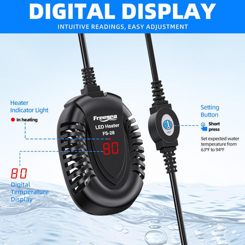 FREESEA 100W Aquarium Fish Tank Heater: Small Submersible Turtle Heater with Adjustable Temperature Controller for