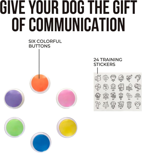 Talking Buttons for Dogs, Dog Training Push Buttons with 6 Speaking Buttons and 24 Command Stickers