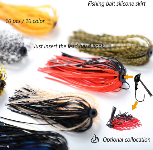 Spinnerbait Skirts, Silicone Jig Skirts, 10 Bundles Bass Fishing Jigs Skirts for DIY Squid Jig Spinner Bait