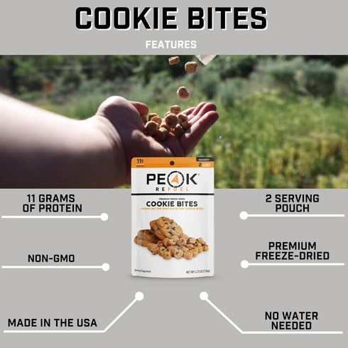 Peak Refuel Dessert Bites | Peanut Butter Chocolate Chip Cookies | High Protein Freeze Dried Camping Food, 1-Pack