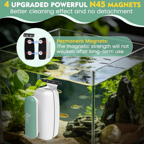 2 0.79" AQQA Aquarium Magnet Glass Cleaner - Enhanced Magnetic Fish Tank Cleaner with Types of Blades, Self-Floating