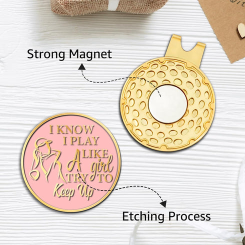 Hafhue I Know I Play Like A Girl Golf Ball Marker with Magnetic Hat Clip, Stainless Steel Gift for Golfer