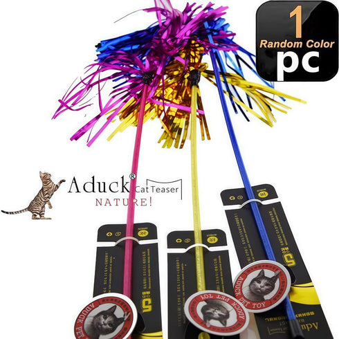 ADUCK Cat Toys Interactive Teaser Wand Toy with Tassels, Random Color, 1PC