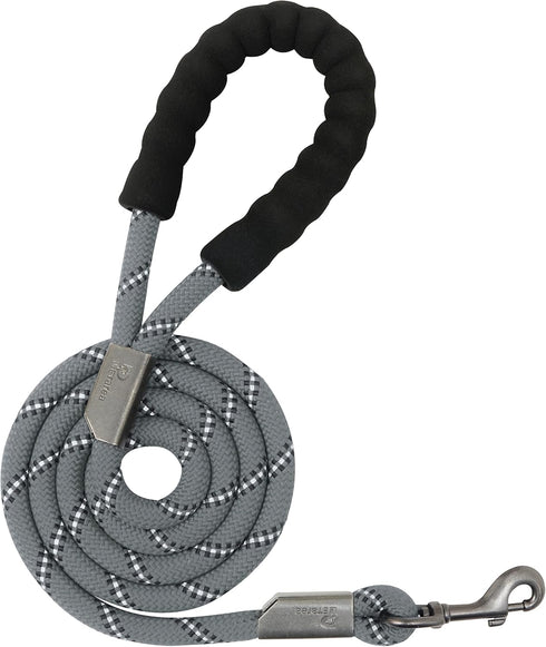 5FT Heavy Duty Dog Leash with Comfortable Padded Handle, Dog Lead Leash with Reflective Thread, Mountain Climbing Rope Dog Leash for Small Medium and Large Breed Dogs (Grey)
