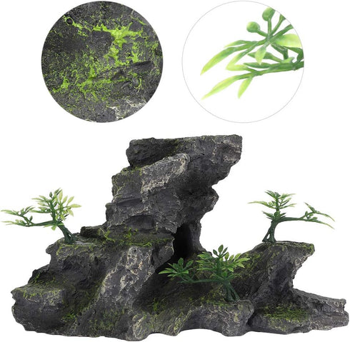 Zerodis Aquarium Ornaments, Simulation Resin Rockery Mountain View Stone with Moss Tree Rock Cave for Fish Tank