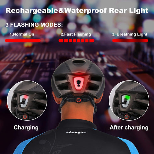 Shinmax Adult Bike Helmet - Adjustable Size with Removable Goggles & USB Rechargeable LED Light
