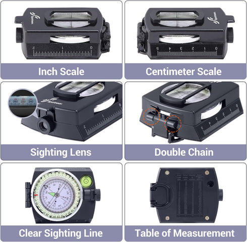 Sportneer Compass Hiking Compass Navigation, Waterproof Shockproof Military Compass for Hiking Climbing Biking Exploring Geology Outdoor Activities