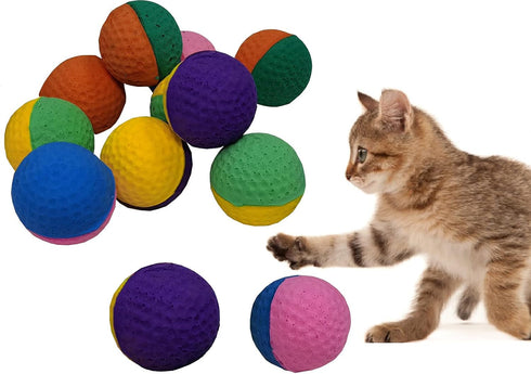 YUNTENG 12PCS Golf Two-Color Pet Ball Foam Sponge Cat Toy, Soft and Bouncy, Noise Free