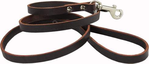 Classic Dog Leash, Genuine Leather, Brown, 1/2" Wide, 4 Ft, for Basset Hound, Collie, Shar-Pei