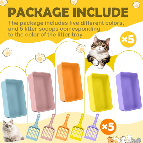 5 Pcs Kitten Small Litter Box Set, Open Cat Litter Box with 5 Scooper, Portable Litter Box for Small Pet, 12.6 x 8.7 x